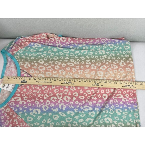 Bibi Women XL Rainbow Leopard Print Top T Shirt Multi Color Casual NWT - Picture 8 of 8